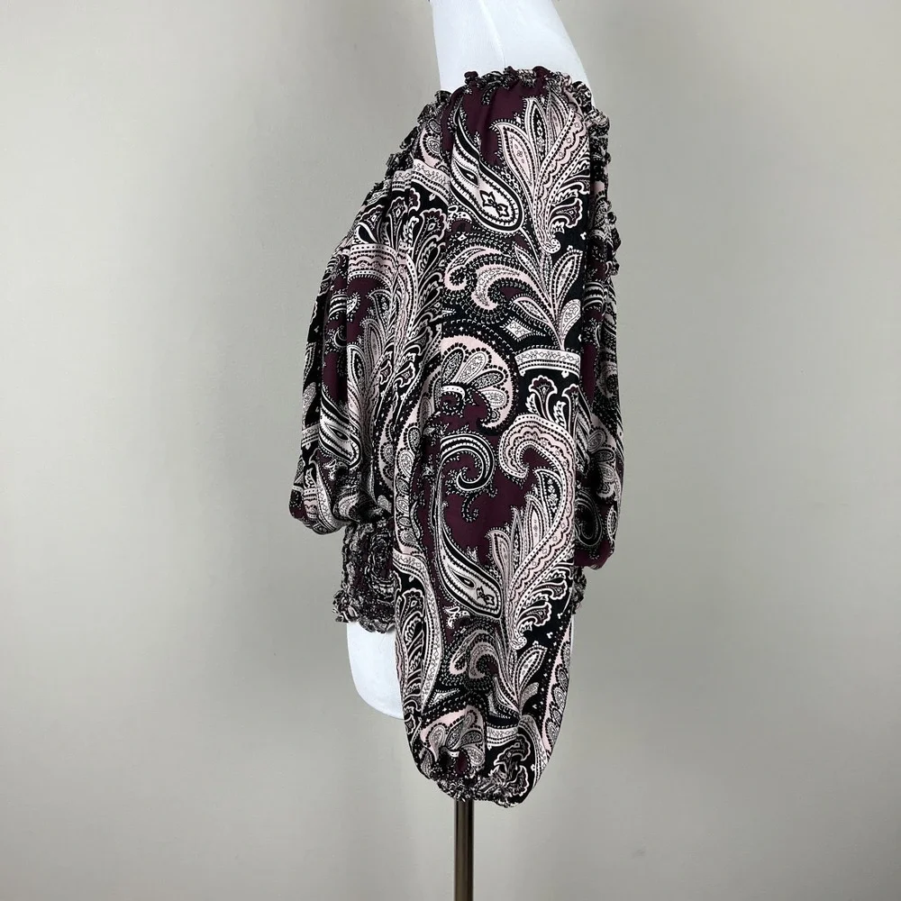 Michael Kors Blouse Top Womens‎ XL Paisley Off The Shoulder Silk Sheer Cropped
